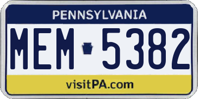 PA license plate MEM5382