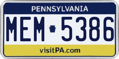 PA license plate MEM5386
