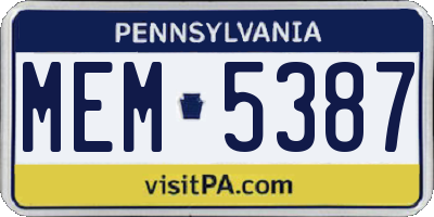 PA license plate MEM5387