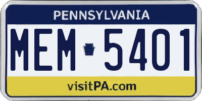 PA license plate MEM5401