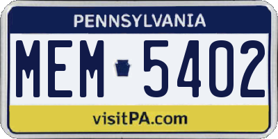 PA license plate MEM5402
