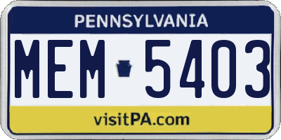 PA license plate MEM5403