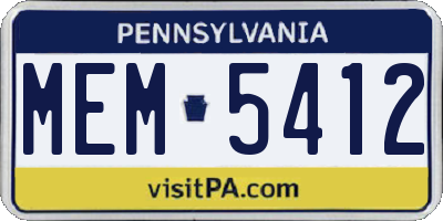 PA license plate MEM5412