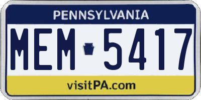 PA license plate MEM5417