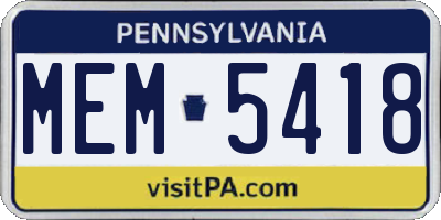 PA license plate MEM5418