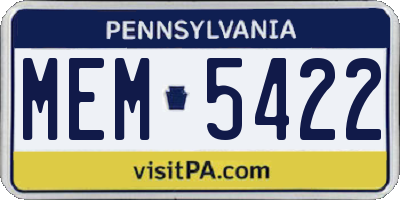 PA license plate MEM5422