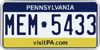 PA license plate MEM5433