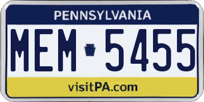 PA license plate MEM5455