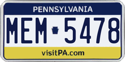 PA license plate MEM5478