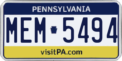 PA license plate MEM5494