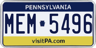 PA license plate MEM5496