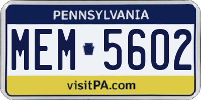 PA license plate MEM5602