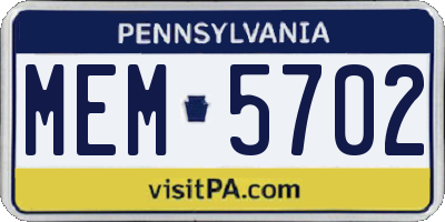 PA license plate MEM5702