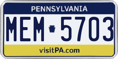 PA license plate MEM5703
