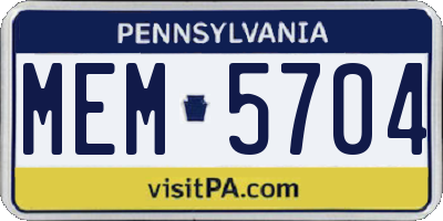 PA license plate MEM5704