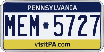 PA license plate MEM5727