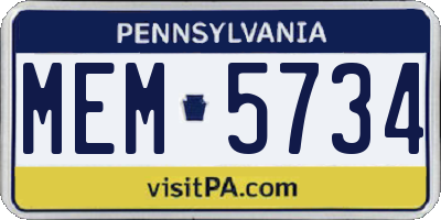 PA license plate MEM5734