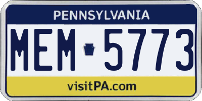 PA license plate MEM5773