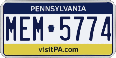 PA license plate MEM5774