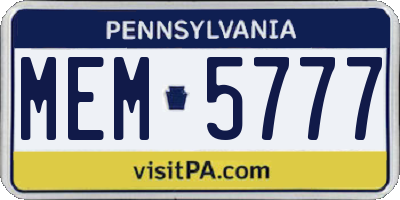 PA license plate MEM5777