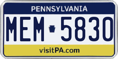 PA license plate MEM5830