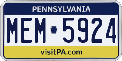 PA license plate MEM5924