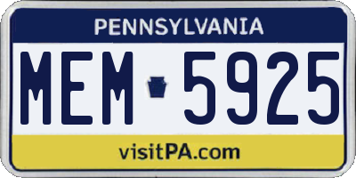 PA license plate MEM5925