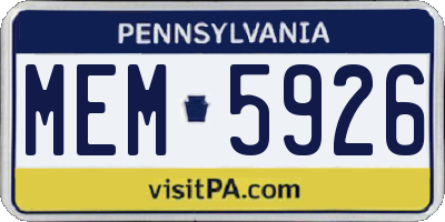 PA license plate MEM5926