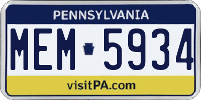 PA license plate MEM5934