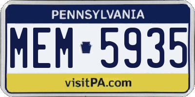 PA license plate MEM5935