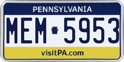 PA license plate MEM5953