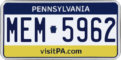 PA license plate MEM5962