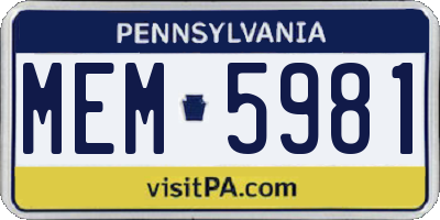 PA license plate MEM5981