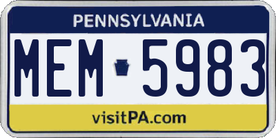 PA license plate MEM5983