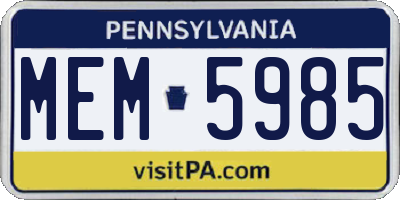 PA license plate MEM5985