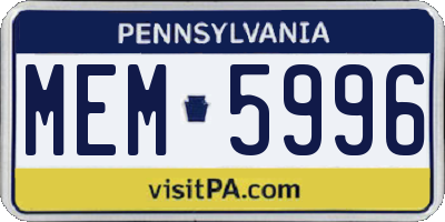 PA license plate MEM5996