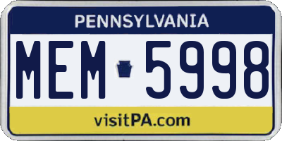 PA license plate MEM5998