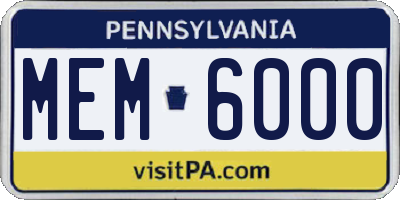PA license plate MEM6000