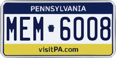 PA license plate MEM6008