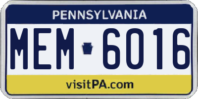 PA license plate MEM6016