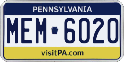 PA license plate MEM6020