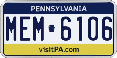 PA license plate MEM6106