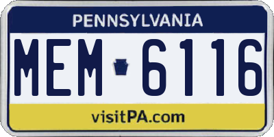 PA license plate MEM6116