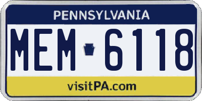 PA license plate MEM6118