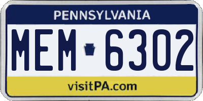PA license plate MEM6302