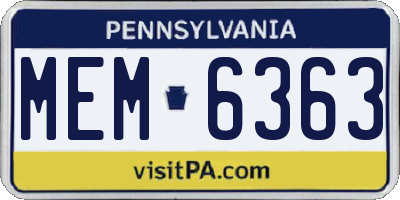 PA license plate MEM6363