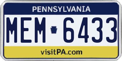PA license plate MEM6433
