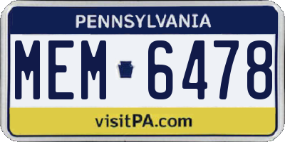 PA license plate MEM6478