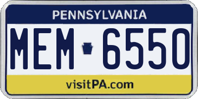 PA license plate MEM6550