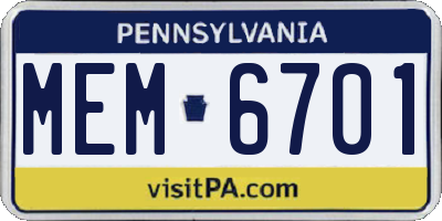 PA license plate MEM6701